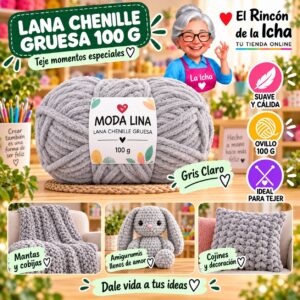 RI-ML-00057 Lana Chenille Gruesa Moda Lina 100 g Gris Claro