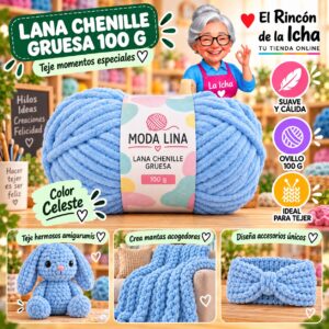 RI-ML-00060 Lana Chenille Gruesa Moda Lina 100 g Celeste