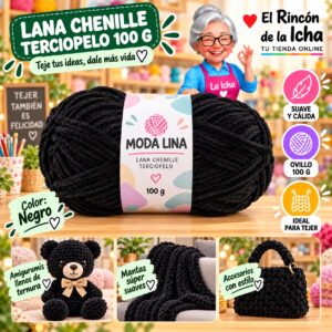 RI-ML-00065 Lana Chenille Terciopelo Moda Lina 100 g Negro