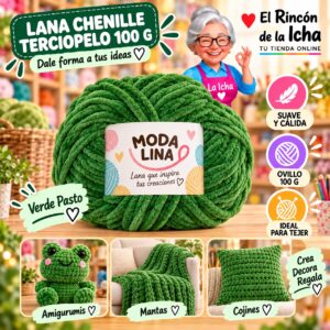 RI-ML-00066 Lana Chenille Terciopelo Moda Lina 100 g Verde Pasto