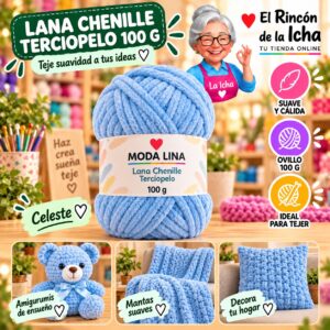 RI-ML-00067 Lana Chenille Terciopelo Moda Lina 100 g Celeste