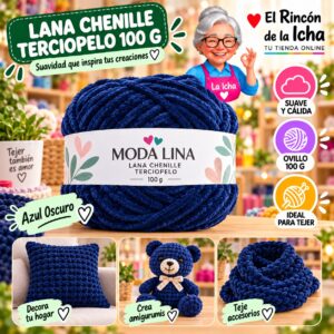 RI-ML-00068 Lana Chenille Terciopelo Moda Lina 100 g Azul Oscuro