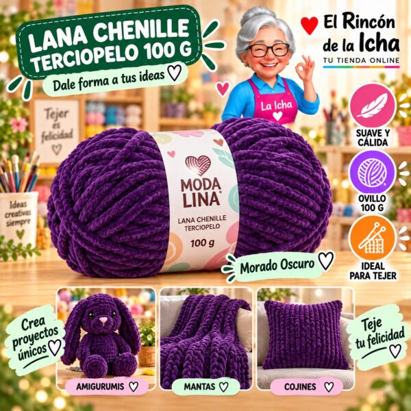 RI-ML-00070 Lana Chenille Terciopelo Moda Lina 100 g Morado Oscuro