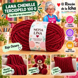 RI-ML-00073 Lana Chenille Terciopelo Moda Lina 100 g Rojo Oscuro