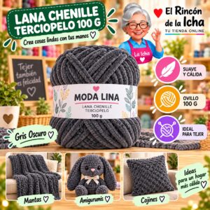 RI-ML-00075 Lana Chenille Terciopelo Moda Lina 100 g Gris Oscuro