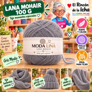 RI-ML-00076 Lana Mohair Moda Lina 100 g Gris Medio