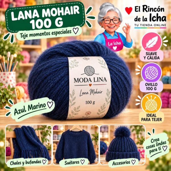 Lana Mohair Moda Lina 100 g Azul Marino