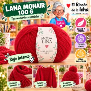 RI-ML-00079 Lana Mohair Moda Lina 100 g Rojo Intenso