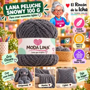 RI-ML-00084 Lana Peluche Snowy Moda Lina 100 g Gris Oscuro