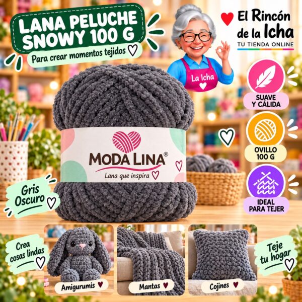 RI-ML-00084 Lana Peluche Snowy Moda Lina 100 g Gris Oscuro