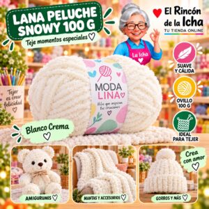 RI-ML-00088 Lana Peluche Snowy Moda Lina 100 g Blanco Crema