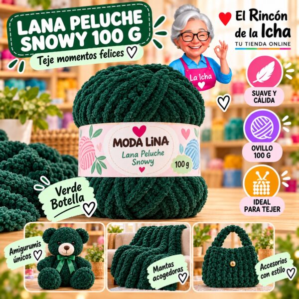 RI-ML-00089 Lana Peluche Snowy Moda Lina 100 g Verde Botella