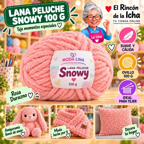 RI-ML-00090 Lana Peluche Snowy Moda Lina 100 g Rosa Durazno