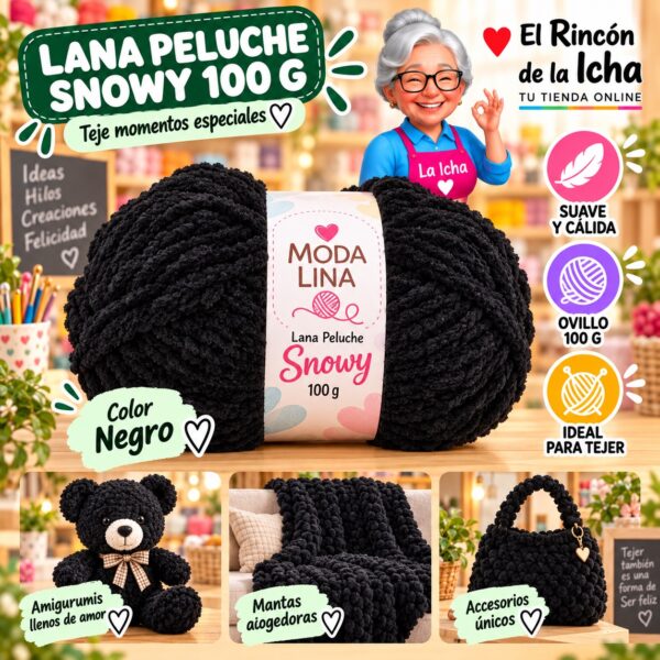 Lana Peluche Snowy Moda Lina 100 g Negro