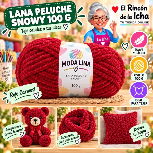 RI-ML-00094 Lana Peluche Snowy Moda Lina 100 g Rojo Carmesí