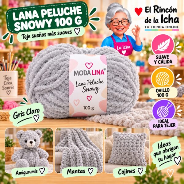 RI-ML-00095 Lana Peluche Snowy Moda Lina 100 g Gris Claro