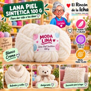 RI-ML-00097 Lana Piel Sintética Moda Lina 100 g Blanco Crema