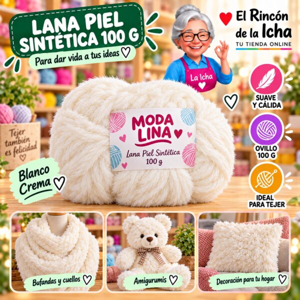 Lana Piel Sintética Moda Lina 100 g Blanco Crema
