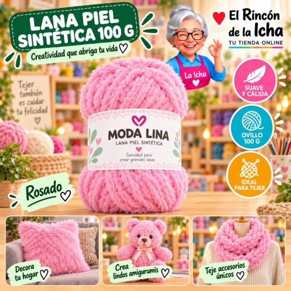 Lana Piel Sintética Moda Lina 100 g Rosado