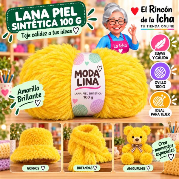 Lana Piel Sintética Moda Lina 100 g Amarillo Brillante