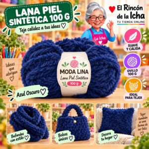 RI-ML-00100 Lana Piel Sintética Moda Lina 100 g Azul Oscuro