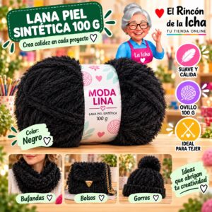RI-ML-00103 Lana Piel Sintética Moda Lina 100 g Negro