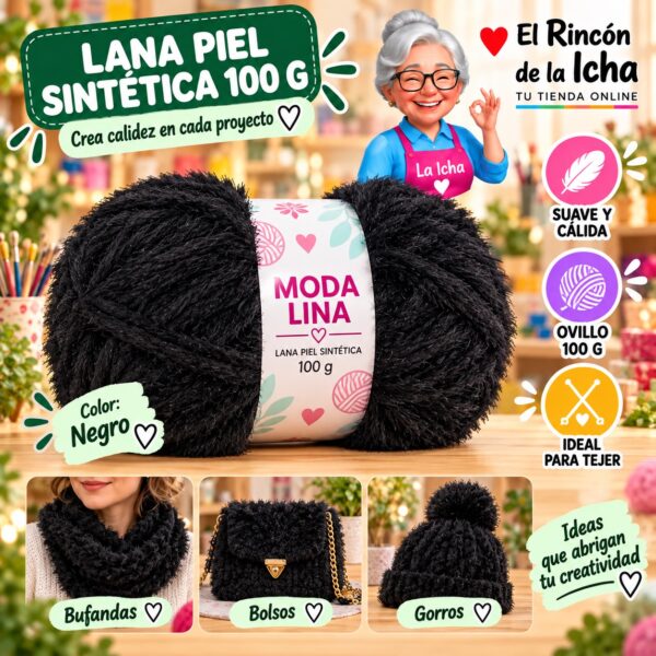 Lana Piel Sintética Moda Lina 100 g Negro