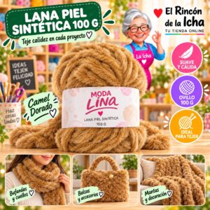 RI-ML-00104 Lana Piel Sintética Moda Lina 100 g Camel Dorado