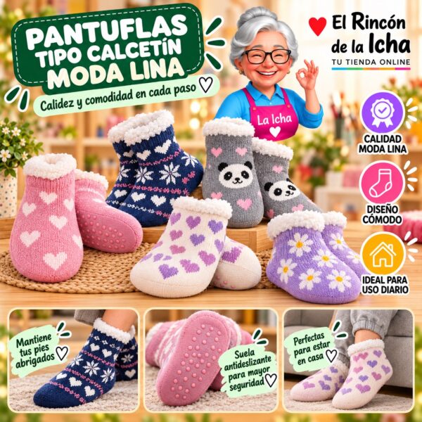 Pantuflas Tipo Calcetín Moda Lina Diseño 850392