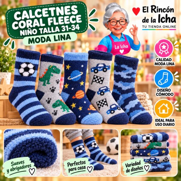 RI-ML-01020 Calcetines Coral Fleece Niño Talla 31-34 Moda Lina Diseño 600409