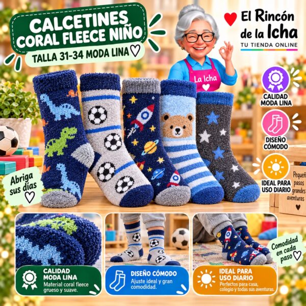 RI-ML-01021 Calcetines Coral Fleece Niño Talla 31-34 Moda Lina Diseño 600410