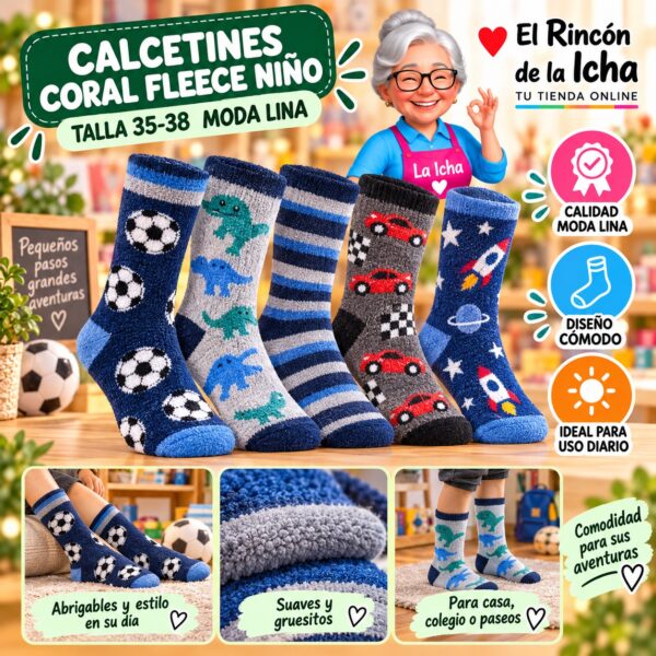 RI-ML-01022 Calcetines Coral Fleece Niño Talla 35-38 Moda Lina Diseño 600411