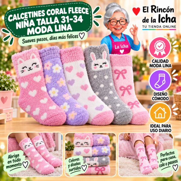 RI-ML-01027 Calcetines Coral Fleece Niña Talla 31-34 Moda Lina Diseño 600416
