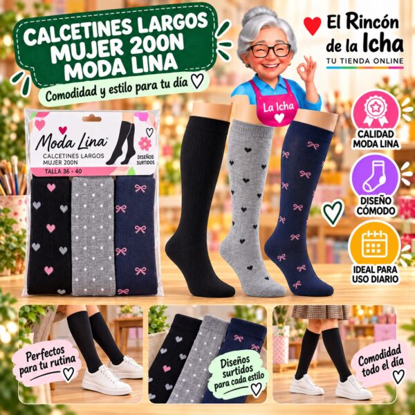 Calcetines Largos Mujer 200N Moda Lina Diseño 600381
