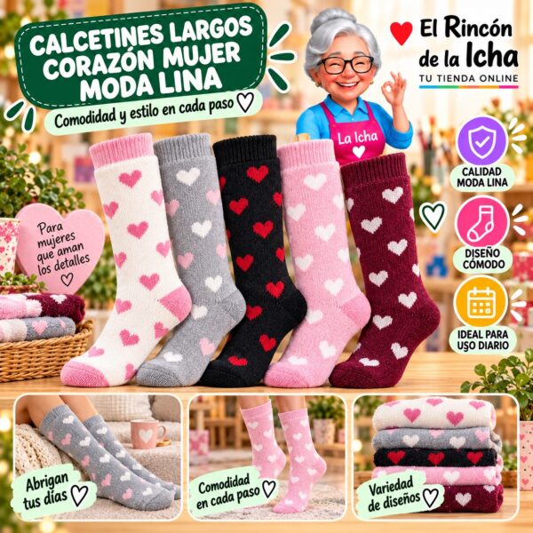 Calcetines Largos Corazón Mujer Moda Lina Diseño 600367
