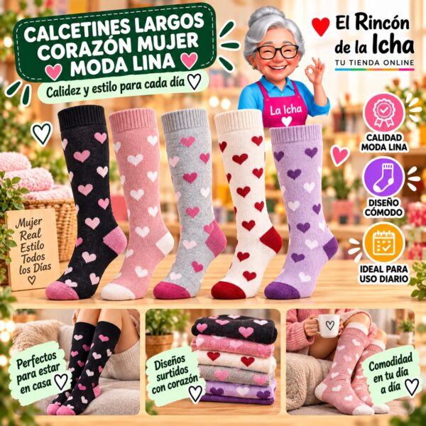Calcetines Largos Corazón Mujer Moda Lina Diseño 600363