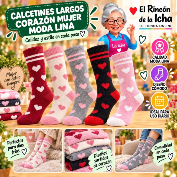Calcetines Largos Corazón Mujer Moda Lina Diseño 600364