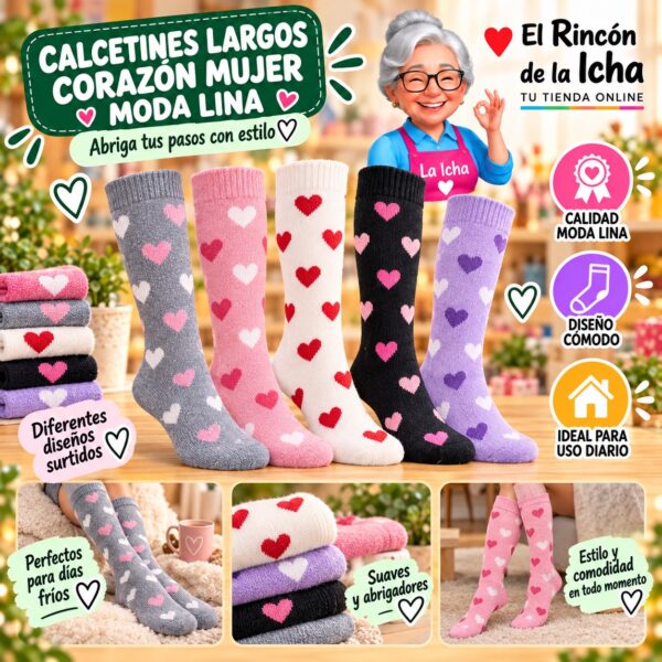 Calcetines Largos Corazón Mujer Moda Lina Diseño 600366
