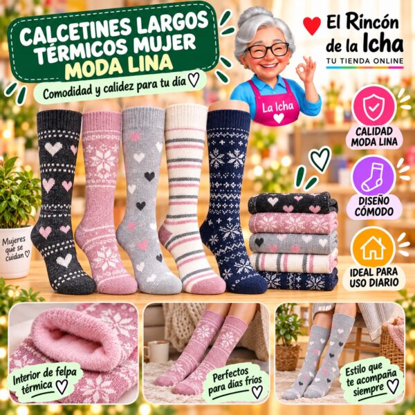 Calcetines Largos Térmicos Mujer Moda Lina Diseño 600369