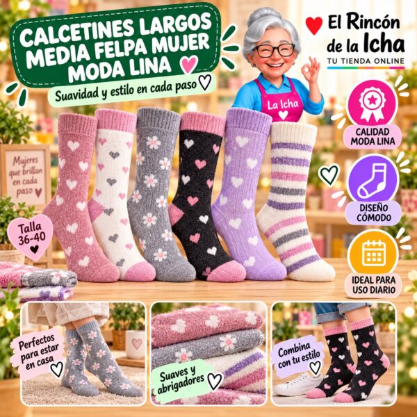 Calcetines Largos Media Felpa Mujer Moda Lina Diseño 600377