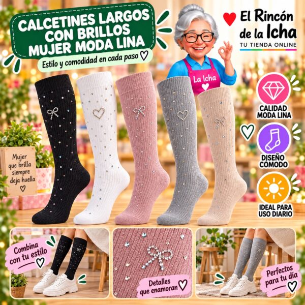 Calcetines Largos con Brillos Mujer Moda Lina Diseño 600345