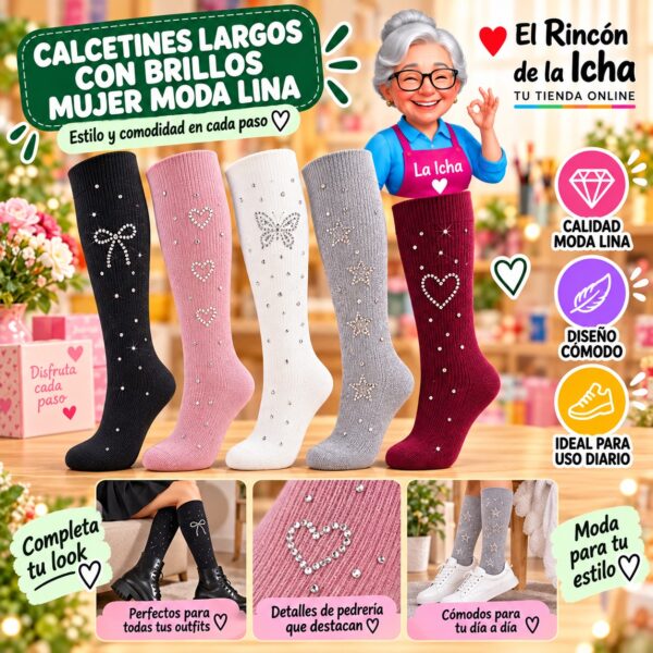 Calcetines Largos con Brillos Mujer Moda Lina Diseño 600346