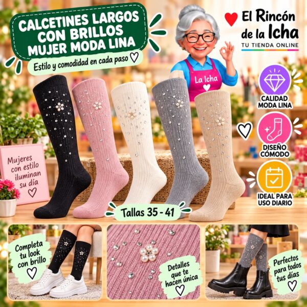 Calcetines Largos con Brillos Mujer Moda Lina Diseño 600343