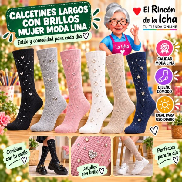 Calcetines Largos con Brillos Mujer Moda Lina Diseño 600339