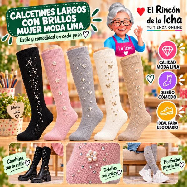 Calcetines Largos con Brillos Mujer Moda Lina Diseño 600340