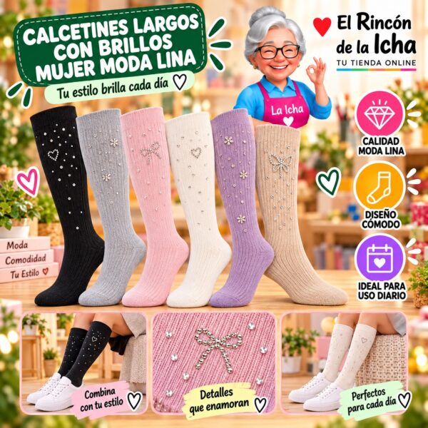 Calcetines Largos con Brillos Mujer Moda Lina Diseño 600341