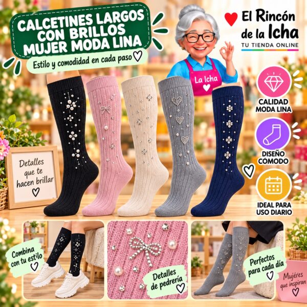 Calcetines Largos con Brillos Mujer Moda Lina Diseño 600342