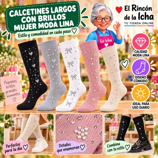 Calcetines Largos con Brillos Mujer Moda Lina Diseño 600335