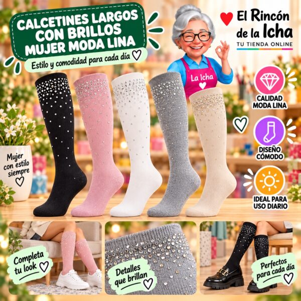 Calcetines Largos con Brillos Mujer Moda Lina Diseño 600329