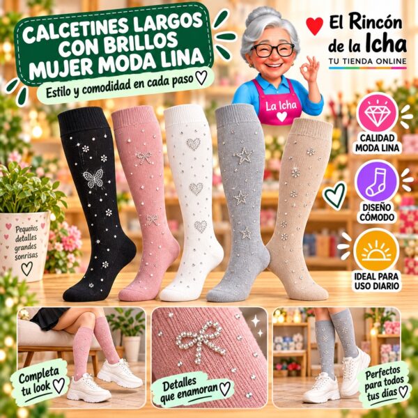 Calcetines Largos con Brillos Mujer Moda Lina Diseño 600326
